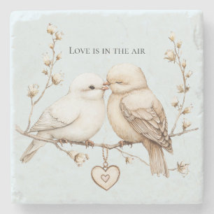 Romantic Love Birds Heart Stone Coaster