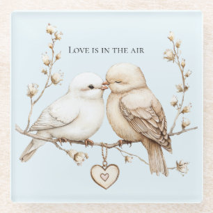 Romantic Love Birds Heart Wedding Glass Coaster