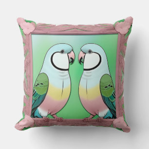 Romantic Love Birds Parrots on Flower Branch Cushion