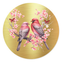 Romantic Love Birds - Pink Cherry Trees