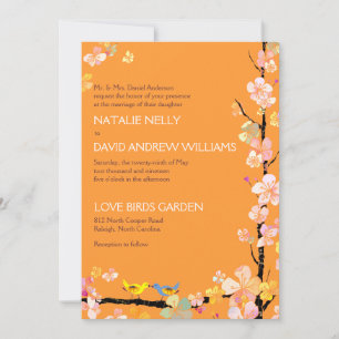 Romantic Love Birds Tangerine Wedding Invitation