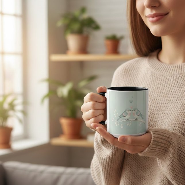 Romantic Love Birds Watercolor Combo Mug - Soft Bl (Creator Uploaded)