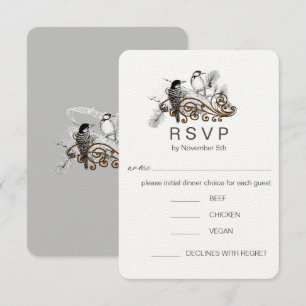 Romantic Love Birds Woodpecker Wedding RSVP Invitation