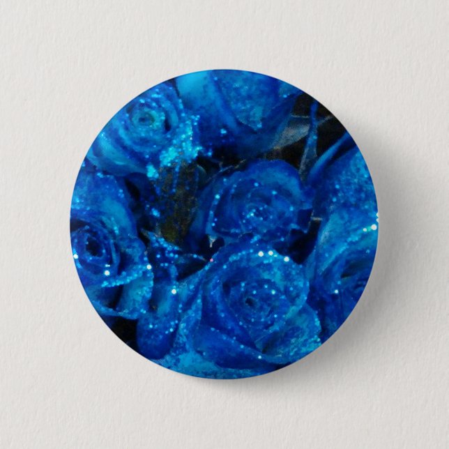 Romantic Love Blue Glitter Glamour Roses 6 Cm Round Badge (Front)