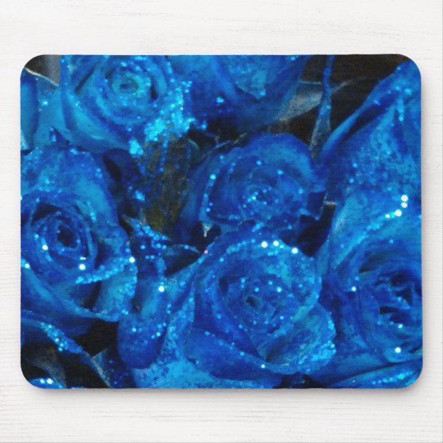 Romantic Love Blue Glitter Glamour Roses Mouse Pad (Front)