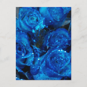 Romantic Love Blue Glitter Glamour Roses Postcard