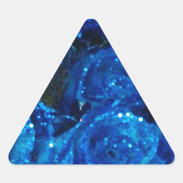 Romantic Love Blue Glitter Glamour Roses Triangle Sticker (Front)