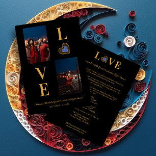 Romantic Love blue Heart Fake Lace 2 Multi PHotos Invitation