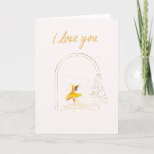 Romantic love card with dancing woman & gold