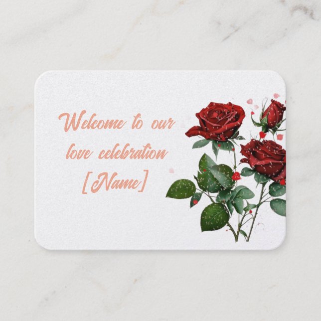 Romantic Love Celebration Welcome Card with Roses  (Front)