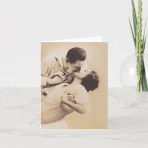 Romantic Love Couple Kissing vintage illustration Card