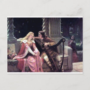 Romantic Love Couple Music Harp Man Woman painting Postcard