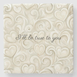 Romantic Love Cream Hearts I'll Be True to you Stone Coaster