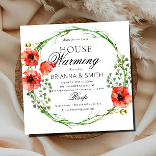 Romantic Love Crown Red Poppy Housewarming  Invitation