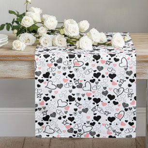 Romantic Love Gift Table Runner Pink Black Hearts
