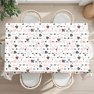 Romantic Love Gift Tablecloth Pink Black Hearts