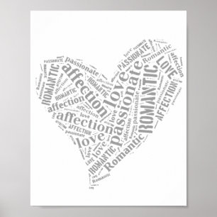 Romantic Love Gray and White Heart II Poster