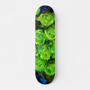 Romantic Love Green Glitter Roses Skateboard
