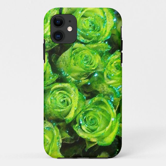 Romantic Love Green Valentine Glitter Roses Case-Mate iPhone Case (Back)