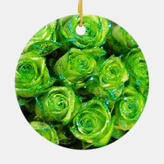 Romantic Love Green Valentine Glitter Roses Ceramic Tree Decoration (Back)