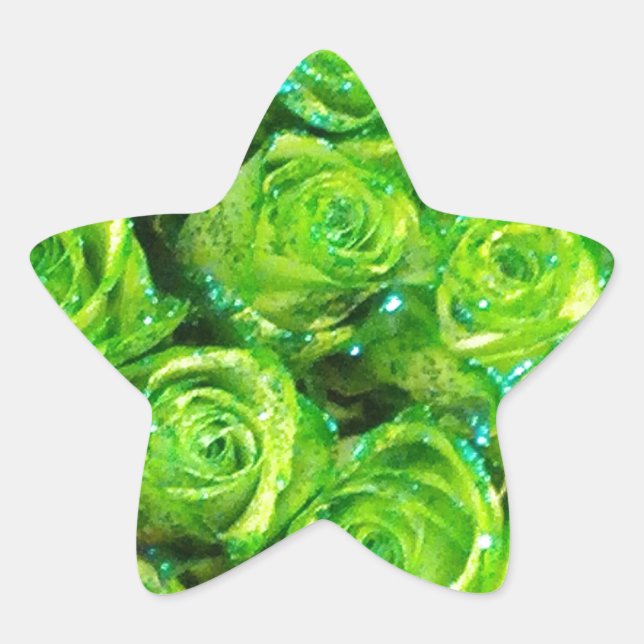 Romantic Love Green Valentine Glitter Roses Star Sticker (Front)