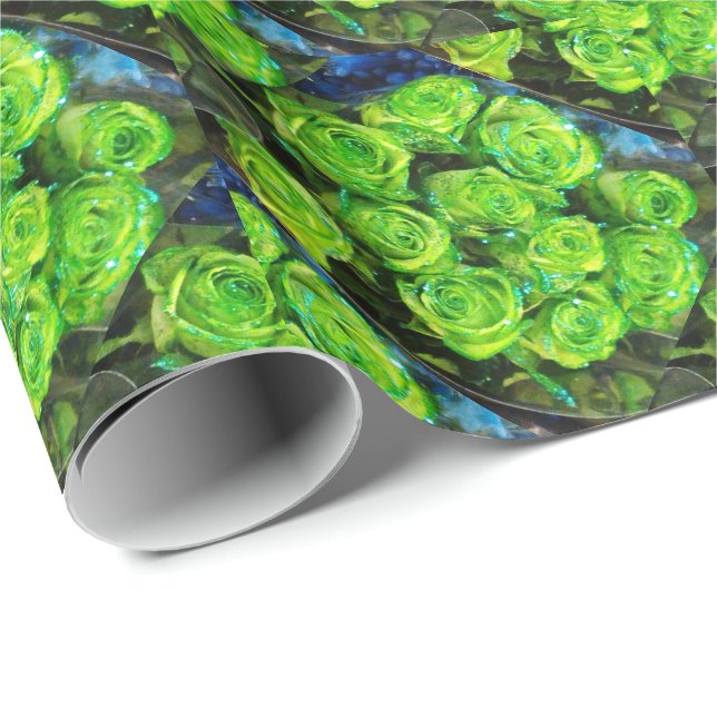 Romantic Love Green Valentine Glitter Roses Wrapping Paper (Roll Corner)