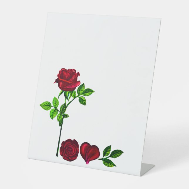 Romantic LOVE - Hand-Painted Rose Pedestal Sign  (Front)