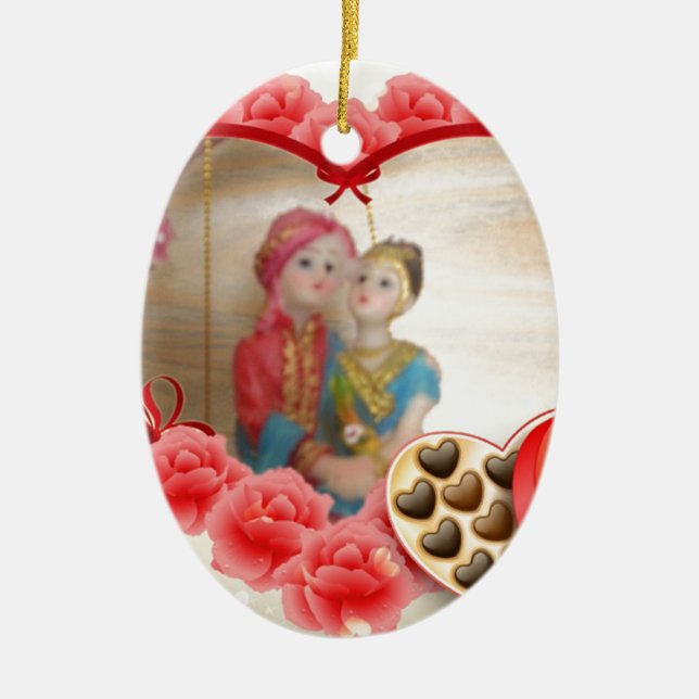 Romantic Love Heart Art Print Ceramic Tree Decoration (Front)