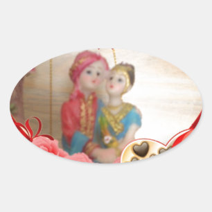 Romantic Love Heart Art Print Oval Sticker