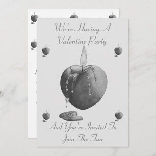 romantic love heart shaped candle grey invitation