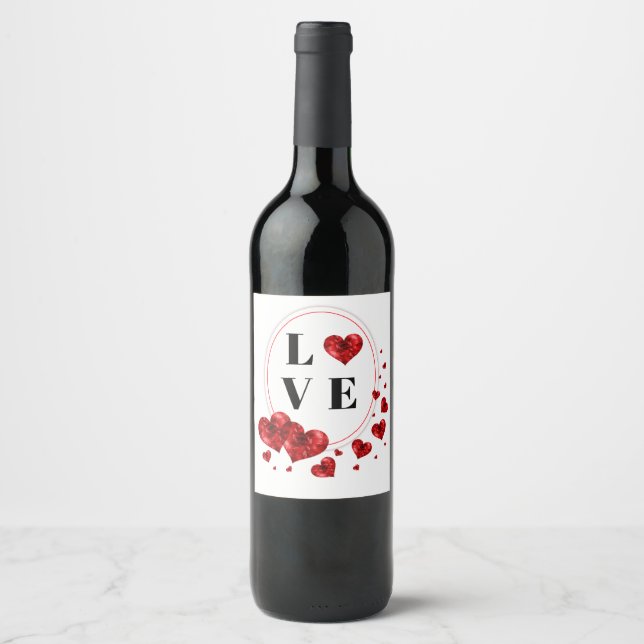 Romantic Love Hearts Wine Sparkling Wine Label (Front)