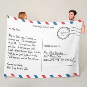 Romantic Love Letter Postcard Valentine's Day Fleece Blanket
