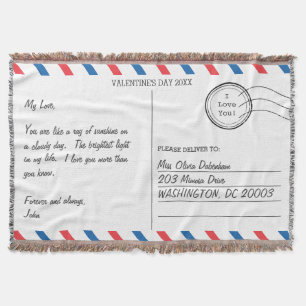 Romantic Love Letter Postcard Valentine's Day Throw Blanket