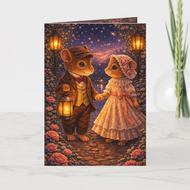 Romantic Love Mouse Couple Greeting Card (Front)