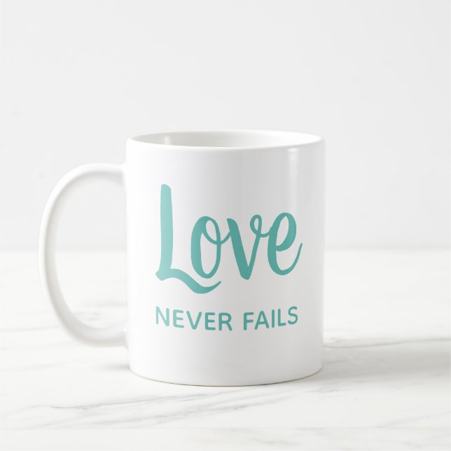 Romantic Love Never Fails Relationship Gift Coffee Mug (Left)