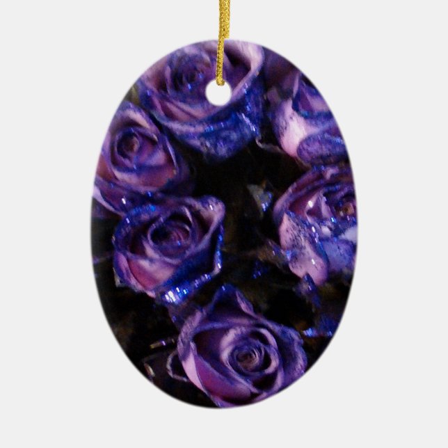 Romantic Love Purple Valentine Glitter Roses Ceramic Ornament (Front)