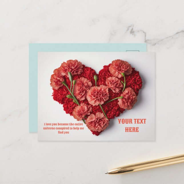 Romantic Love Quote & Personalised Message Card (Front/Back In Situ)