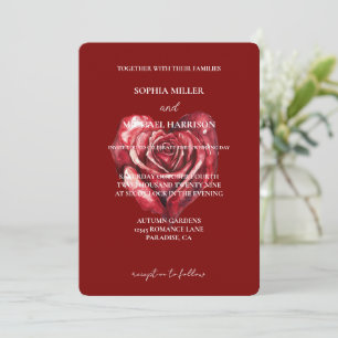 Romantic Love Red Rose Heart Flower Wedding Invitation