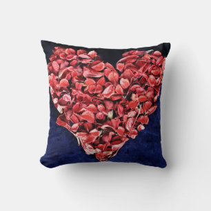 Romantic Love Rose Petal Red Heart Cushion