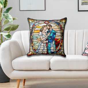 Romantic Love Stained Glass Style European Wedding Cushion