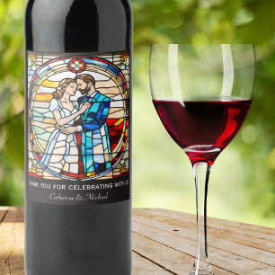 Romantic Love Stained Glass Style European Wedding Wine Label