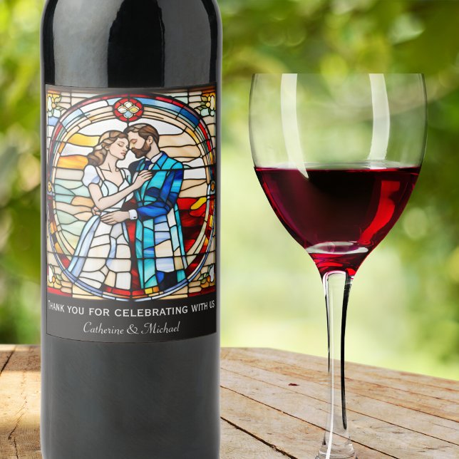 Romantic Love Stained Glass Style European Wedding Wine Label (Creator Uploaded)
