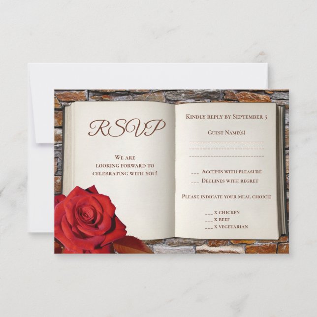 Romantic Love Story Book Wedding RSVP Card (Front)