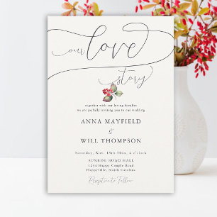 Romantic Love Story Winter Berries Elegant Wedding Invitation