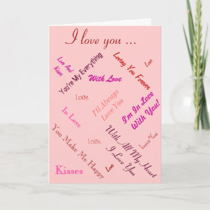 romantic love text on coloured background holiday card