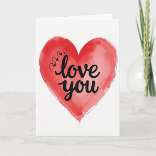 Romantic Love You Watercolor Heart Card