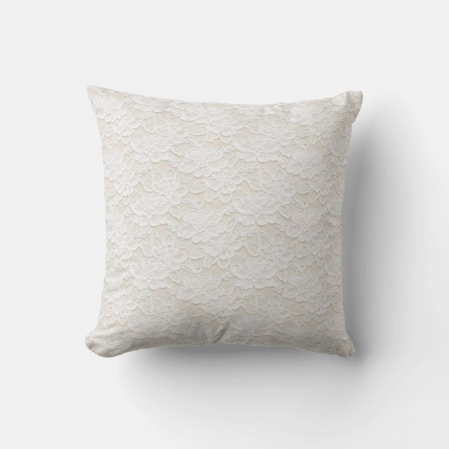 Romantic Lovely White Floral Lace Cushion (Front)