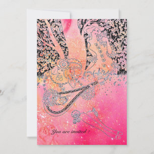 ROMANTIC LOVERS,ROMANCE IN PINK FUCHSIA SPARKLES INVITATION