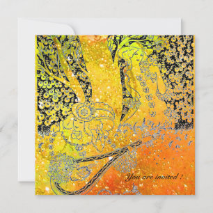 ROMANTIC LOVERS,ROMANCE IN YELLOW ORANGE SPARKLES INVITATION