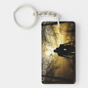 Romantic Lovers Silhouette at Sunset Key Ring